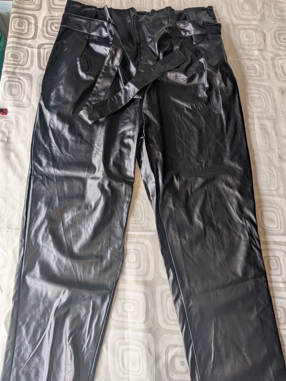 Oppa Black Faux Leather Paperbag Waist Pants Woman's Size 2X